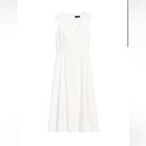 Theory White Kalsington Linen Blend V-Neck Sleeveless Lined Dress
